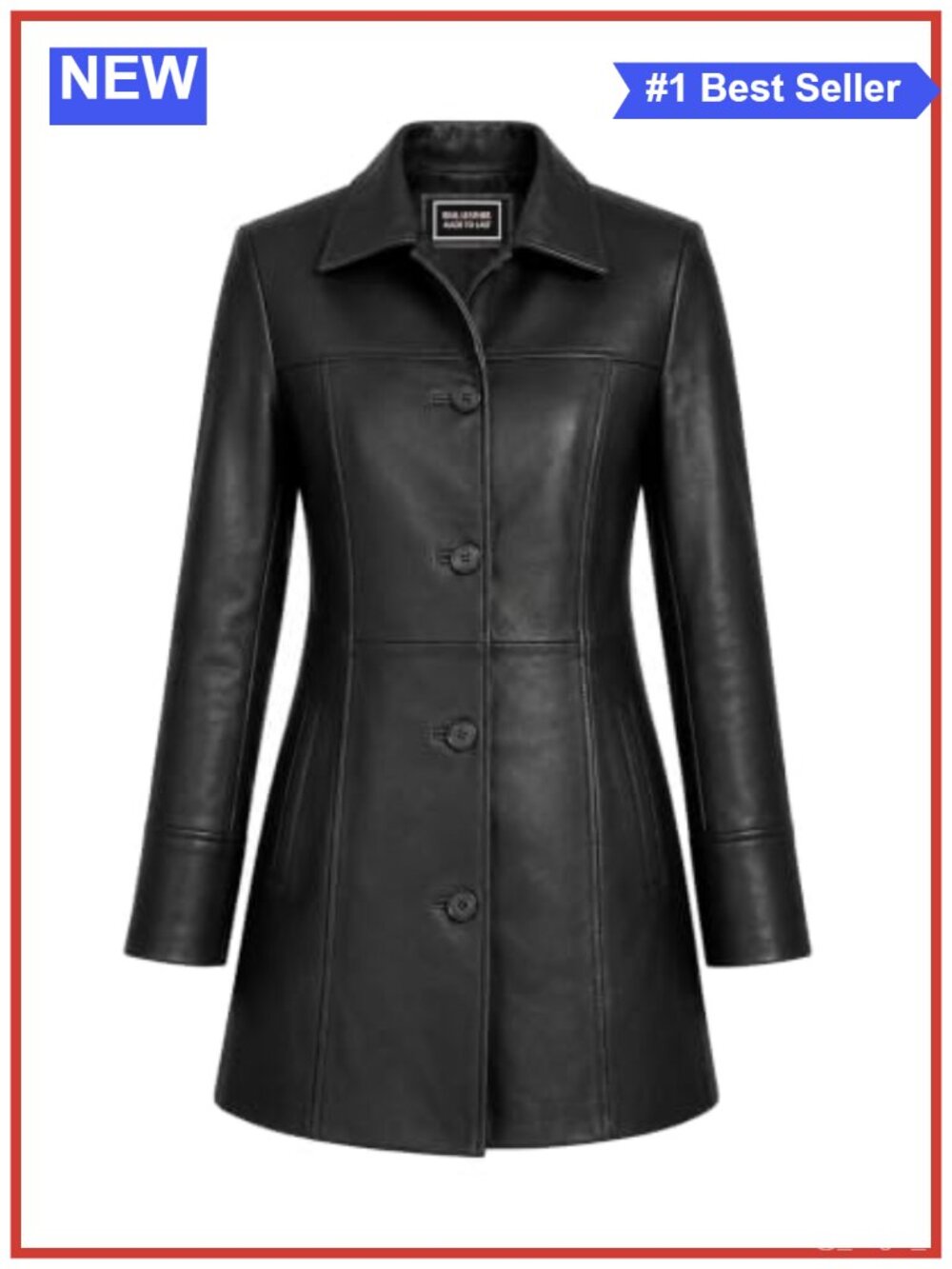Jild Car Coat Leather Jacket Women 3/4 Length Overcoat Button Closure Spread